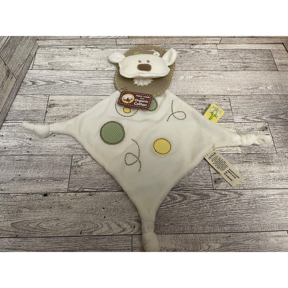 Dandelion Cream Bear Baby Lovey Security Blanket Knots Yellow Green Circles